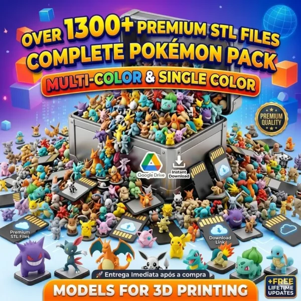 Pokémon STL Pack +1300 Miniatures for 3D Printing | Premium STL Files Multi-Color & Single